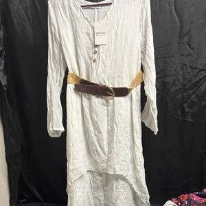 White High Low Dress with Belt